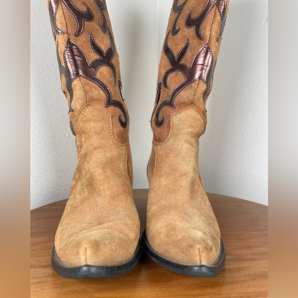 Vtg Nine West Brown Hippie Boho Western Cowboy Pull On Leather Boots Size 38 - Picture 14 of 14